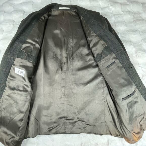 š„VTG HUGO BOSS 100% Virgin Wool Swiss Made Herringbone Plaid Mens Blazer 42R - Picture 7 of 17